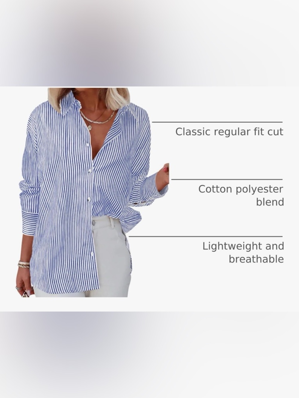 Blue and White Striped Button-Down Shirt - Women's Relaxed Fit